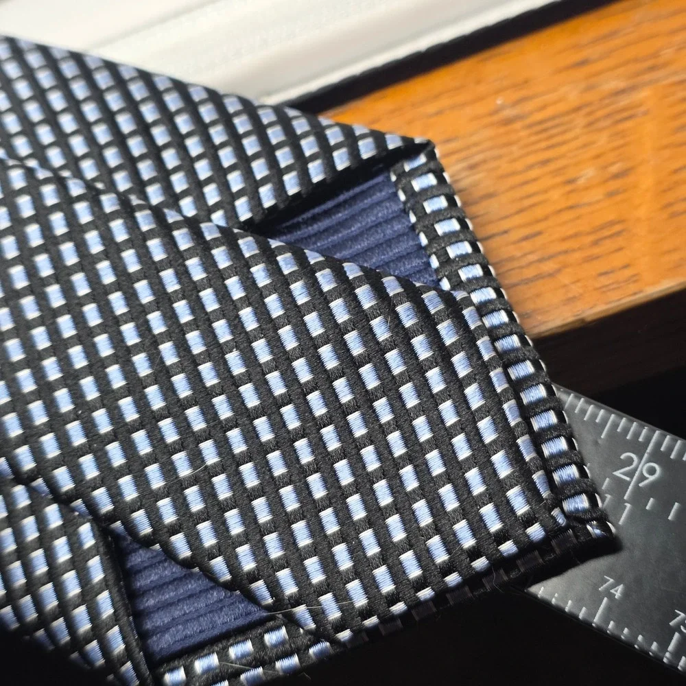 Eagle Necktie Mens Blue Black Mini Box Micro Geometric Silk Classic NEW